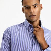 Medium Navy Long Sleeve Classic Striped Cotton Shirt