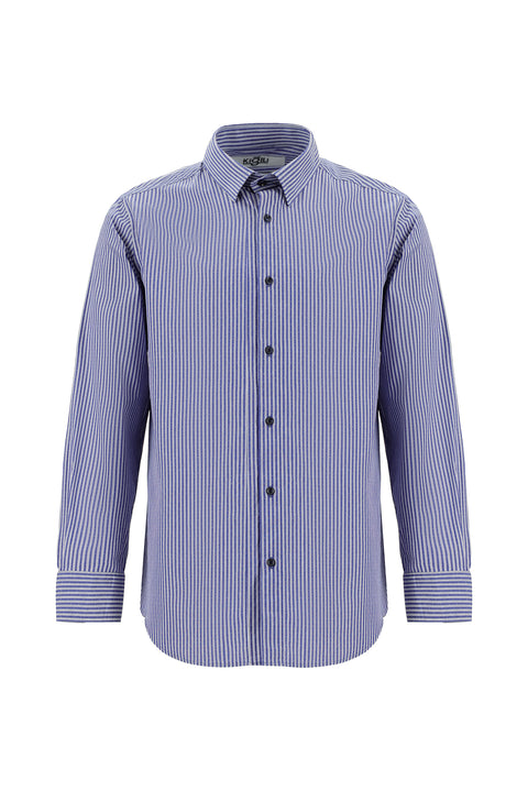 Medium Navy Long Sleeve Classic Striped Cotton Shirt