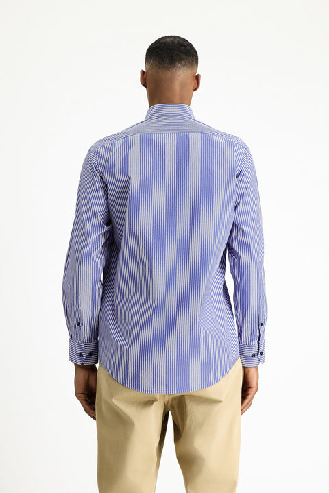 Medium Navy Long Sleeve Classic Striped Cotton Shirt