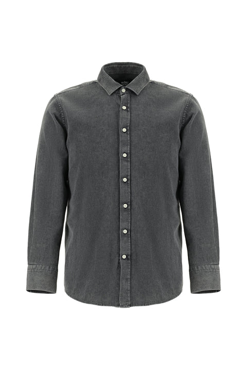 Medium Anthracite Long Sleeve Regular Fit Striped Cotton Shirt