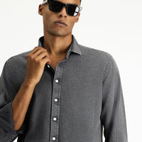 Medium Anthracite Long Sleeve Regular Fit Striped Cotton Shirt