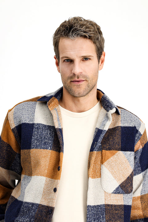 Light Brown Long Sleeve Oversize Plaid Shacket Lumberjack Cotton Shirt / Jacket