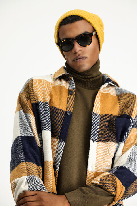 Light Brown Long Sleeve Oversize Plaid Shacket Lumberjack Cotton Shirt / Jacket
