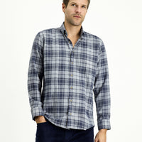 Light Grey Long Sleeve Regular Fit Sport Plaid Cotton Button-Down Collar Lumberjack Shirt