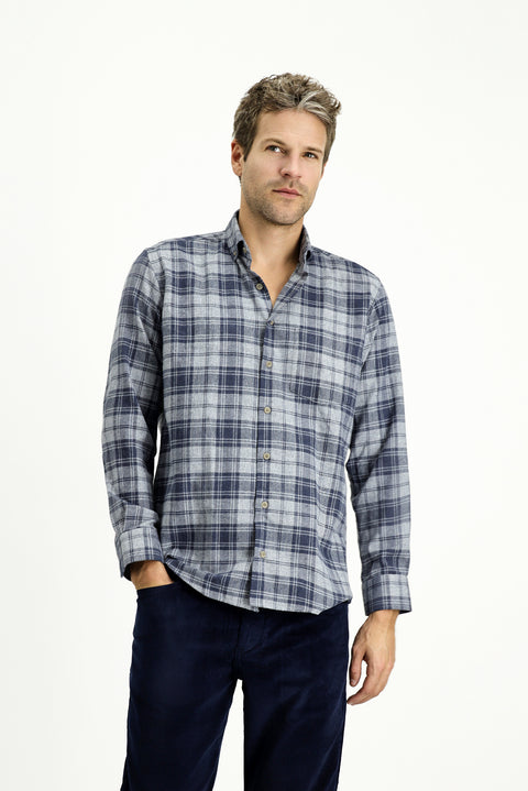 Light Grey Long Sleeve Regular Fit Sport Plaid Cotton Button-Down Collar Lumberjack Shirt