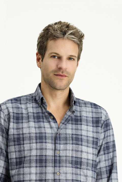 Light Grey Long Sleeve Regular Fit Sport Plaid Cotton Button-Down Collar Lumberjack Shirt