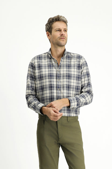 Light Mink Long Sleeve Regular Fit Sport Plaid Cotton Button-Down Collar Lumberjack Shirt