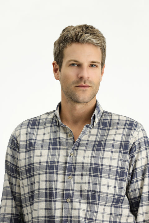 Light Mink Long Sleeve Regular Fit Sport Plaid Cotton Button-Down Collar Lumberjack Shirt