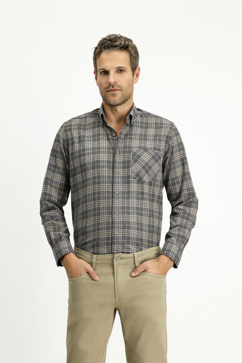 Medium Mink Long Sleeve Regular Fit Cotton Sport Plaid Lumberjack Shirt