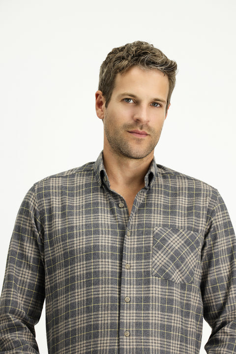 Medium Mink Long Sleeve Regular Fit Cotton Sport Plaid Lumberjack Shirt