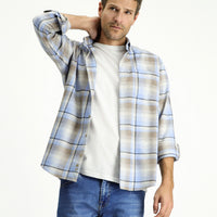 Light Blue Long Sleeve Regular Fit Sport Plaid Cotton Lumberjack Shirt