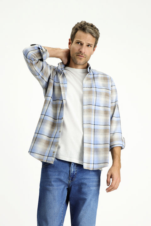Light Blue Long Sleeve Regular Fit Sport Plaid Cotton Lumberjack Shirt