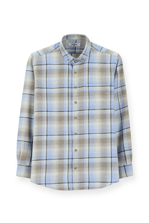Light Blue Long Sleeve Regular Fit Sport Plaid Cotton Lumberjack Shirt