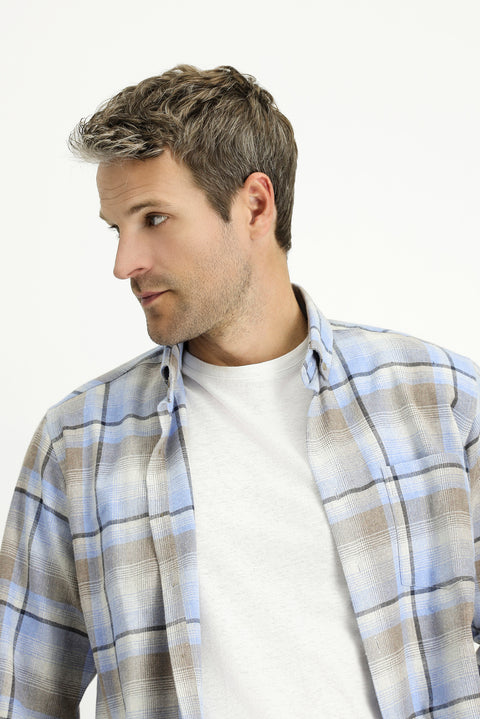 Light Blue Long Sleeve Regular Fit Sport Plaid Cotton Lumberjack Shirt