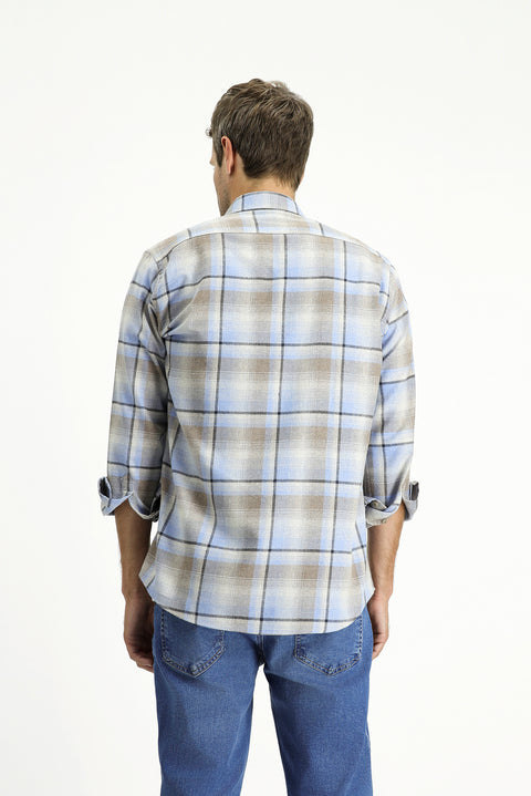 Light Blue Long Sleeve Regular Fit Sport Plaid Cotton Lumberjack Shirt