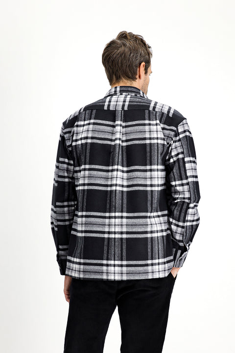 Siyah Uzun Kol Oversize Ekose Shacket Oduncu Pamuklu Gömlek / Mont