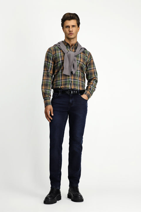 Light Brown Long Sleeve Regular Fit Plaid Button-Down Collar Cotton Shirt