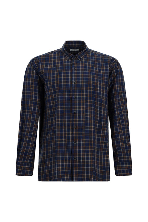 Medium Navy Long Sleeve Regular Fit Lumberjack Plaid Button-Down Collar Cotton Shirt