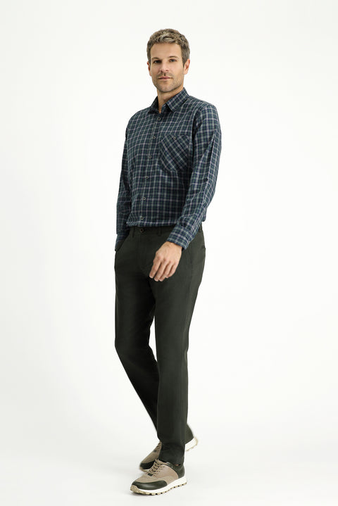 Dark Green Long Sleeve Regular Fit Sporty Plaid Cotton Shirt
