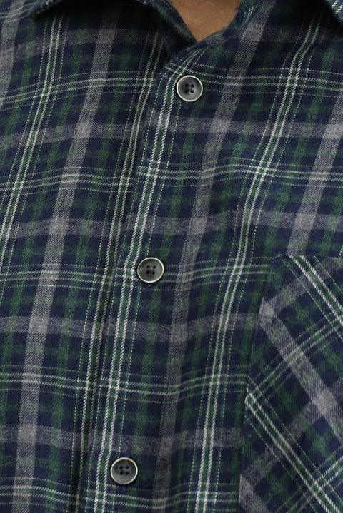 Dark Green Long Sleeve Regular Fit Sporty Plaid Cotton Shirt