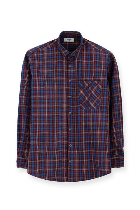 Flag Red Long Sleeve Regular Fit Sport Plaid Cotton Shirt