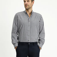 Medium Grey Long Sleeve Regular Fit Sport Plaid Cotton Lumberjack Button Collar Shirt