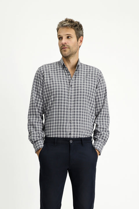 Medium Grey Long Sleeve Regular Fit Sport Plaid Cotton Lumberjack Button Collar Shirt