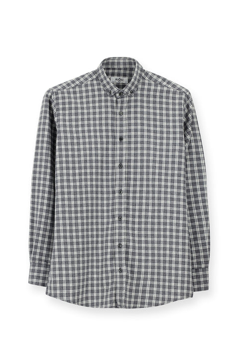 Medium Grey Long Sleeve Regular Fit Sport Plaid Cotton Lumberjack Button Collar Shirt