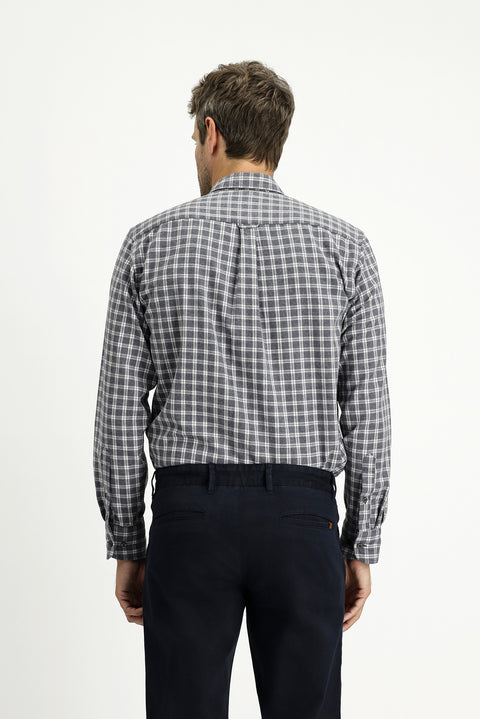 Medium Grey Long Sleeve Regular Fit Sport Plaid Cotton Lumberjack Button Collar Shirt