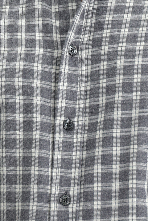 Medium Grey Long Sleeve Regular Fit Sport Plaid Cotton Lumberjack Button Collar Shirt