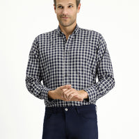 Medium Navy Long Sleeve Regular Fit Sport Plaid Cotton Lumberjack Button Collar Shirt
