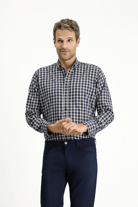 Medium Navy Long Sleeve Regular Fit Sport Plaid Cotton Lumberjack Button Collar Shirt