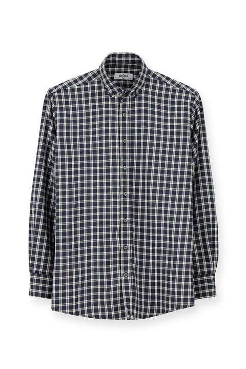 Medium Navy Long Sleeve Regular Fit Sport Plaid Cotton Lumberjack Button Collar Shirt