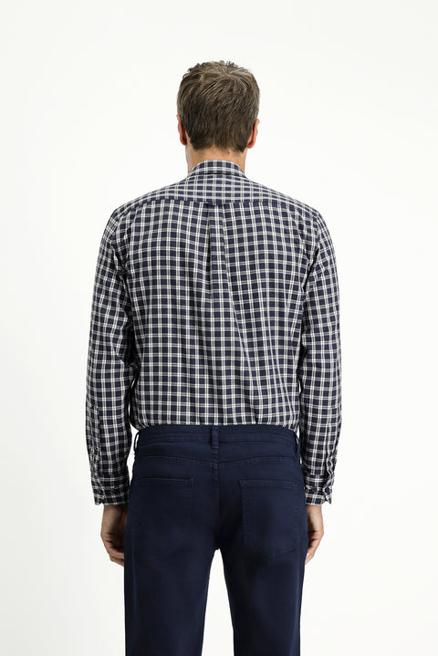 Medium Navy Long Sleeve Regular Fit Sport Plaid Cotton Lumberjack Button Collar Shirt