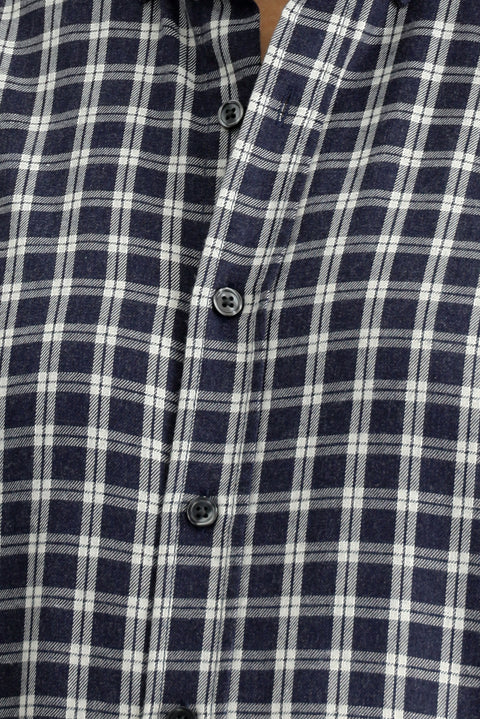 Medium Navy Long Sleeve Regular Fit Sport Plaid Cotton Lumberjack Button Collar Shirt