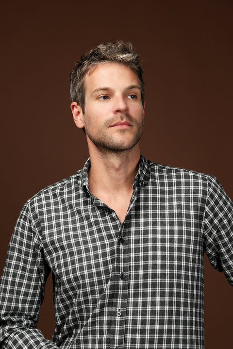 Medium Anthracite Long Sleeve Regular Fit Sport Plaid Cotton Lumberjack Button Collar Shirt
