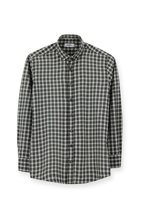 Medium Anthracite Long Sleeve Regular Fit Sport Plaid Cotton Lumberjack Button Collar Shirt