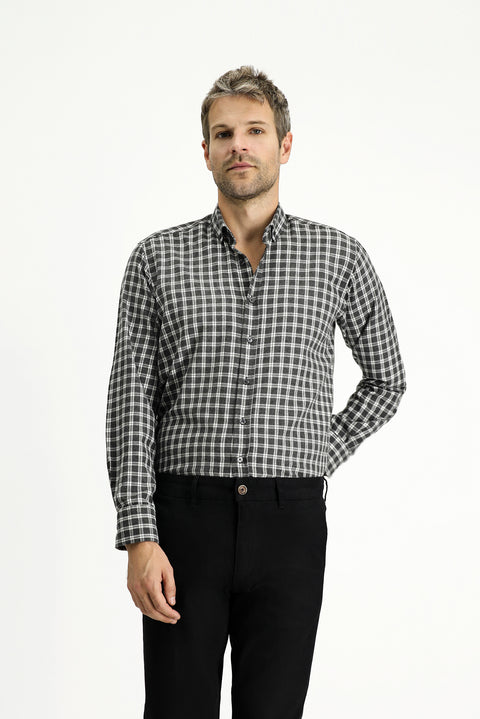 Medium Anthracite Long Sleeve Regular Fit Sport Plaid Cotton Lumberjack Button Collar Shirt