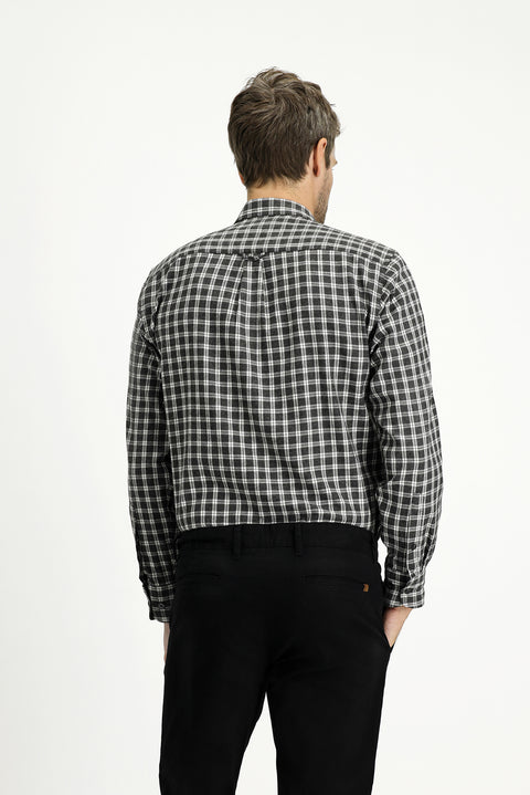 Medium Anthracite Long Sleeve Regular Fit Sport Plaid Cotton Lumberjack Button Collar Shirt