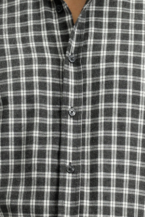 Medium Anthracite Long Sleeve Regular Fit Sport Plaid Cotton Lumberjack Button Collar Shirt