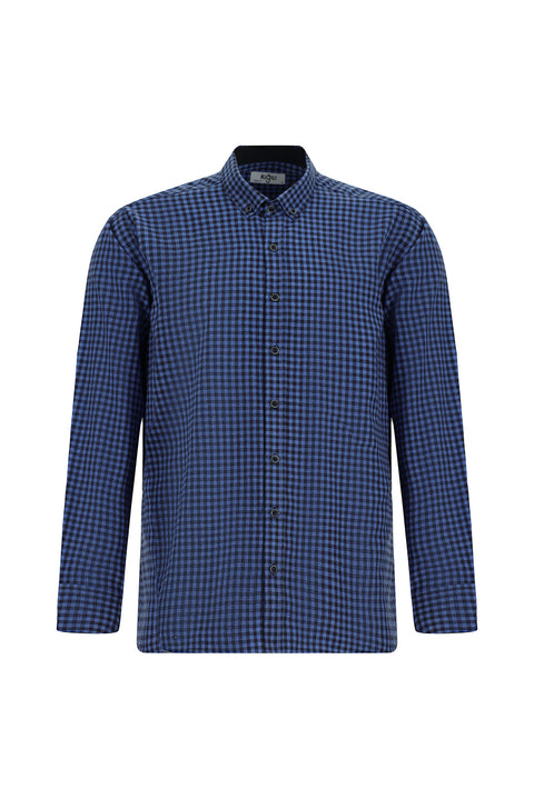 Sky Blue Long Sleeve Regular Fit Lumberjack Plaid Button-Down Collar Cotton Shirt