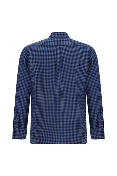 Sky Blue Long Sleeve Regular Fit Lumberjack Plaid Button-Down Collar Cotton Shirt