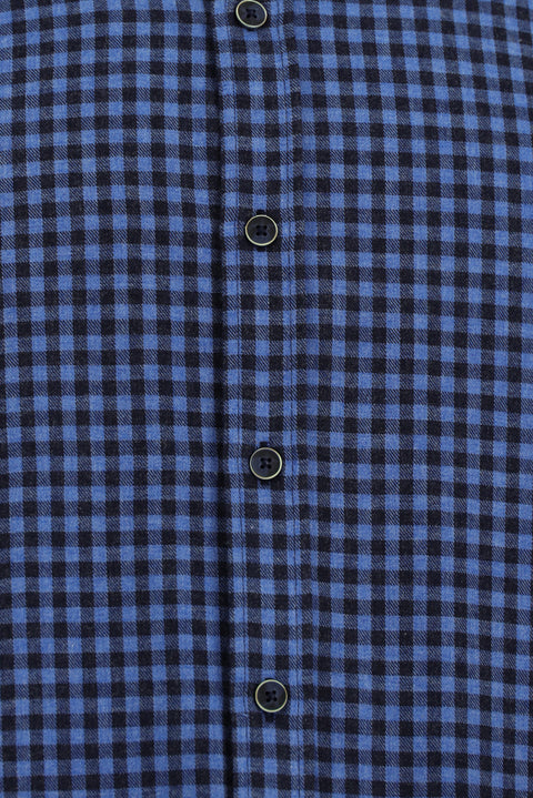 Sky Blue Long Sleeve Regular Fit Lumberjack Plaid Button-Down Collar Cotton Shirt