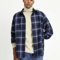 Dark Navy Long Sleeve Regular Fit Shacket Lumberjack Plaid Cotton Shirt