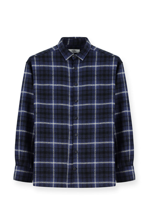 Dark Navy Long Sleeve Regular Fit Shacket Lumberjack Plaid Cotton Shirt