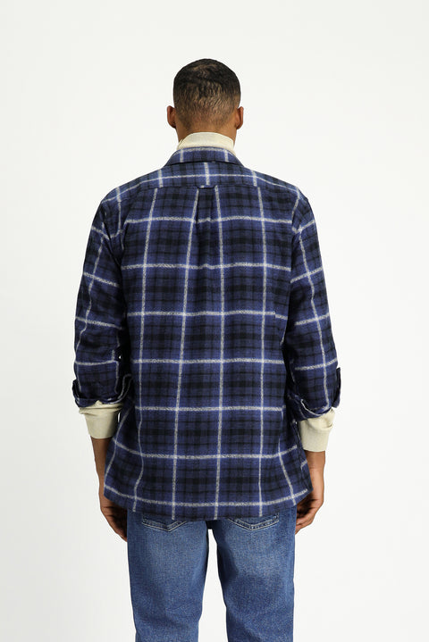 Dark Navy Long Sleeve Regular Fit Shacket Lumberjack Plaid Cotton Shirt