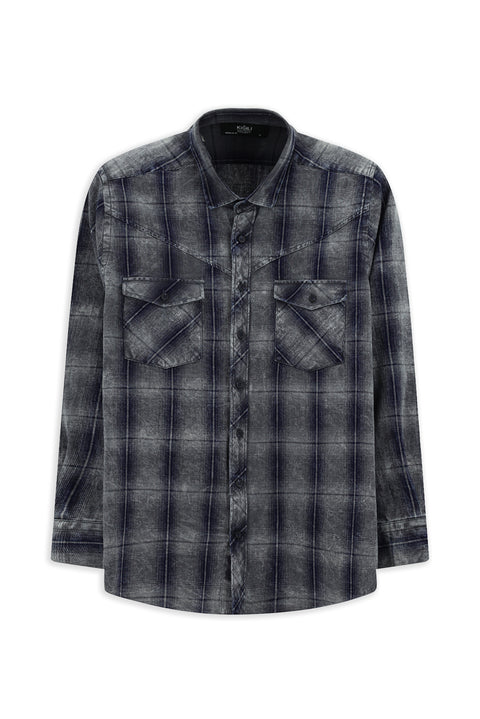 Medium Navy Long Sleeve Regular Fit Plaid Sport Cotton Shirt