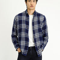 Indigo Long Sleeve Regular Fit Plaid Sport Cotton Button-Down Shirt