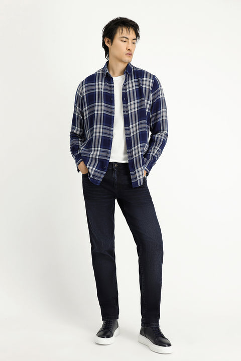 Indigo Long Sleeve Regular Fit Plaid Sport Cotton Button-Down Shirt