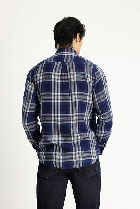 Indigo Long Sleeve Regular Fit Plaid Sport Cotton Button-Down Shirt